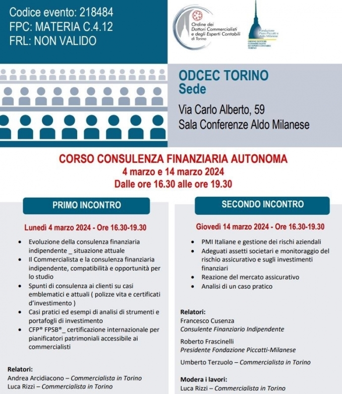 CORSO CONSULENZA FINANZIARIA AUTONOMA 2024 - LUCA  RIZZI  - rizziconsulenze